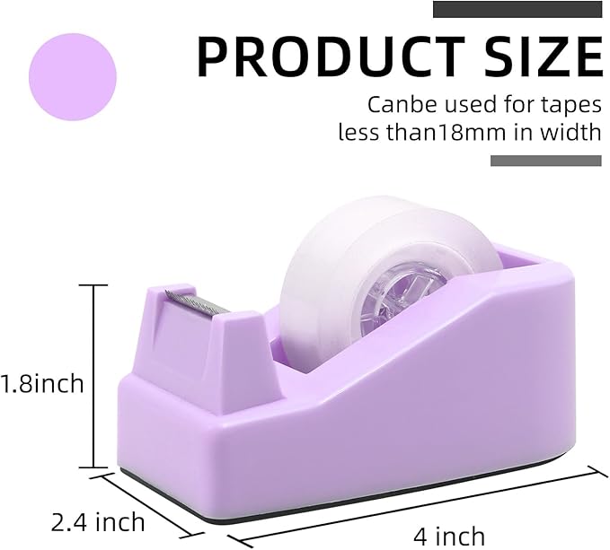 Desktop Tape Dispenser Heavy Duty Desk Accessories Floral Office Tape Dispensers, Weighted Non-Skid Base, Macaron Purple