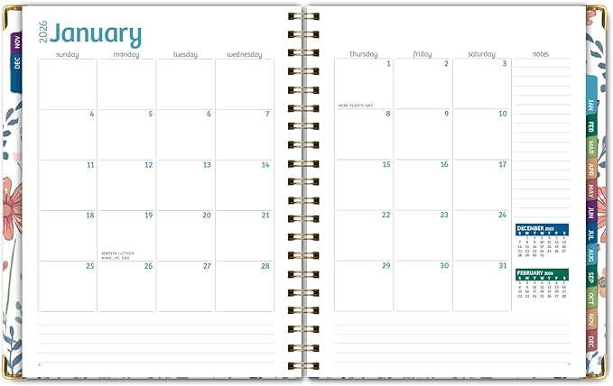 HARDCOVER 2026 Planner, 7"x9": 14 Months (November 2025 - December 2026), Daily Weekly Monthly Planner, Yearly Agenda, Bookmark, Pocket Folder and Sticky Note Set (Colorful Botanicals)