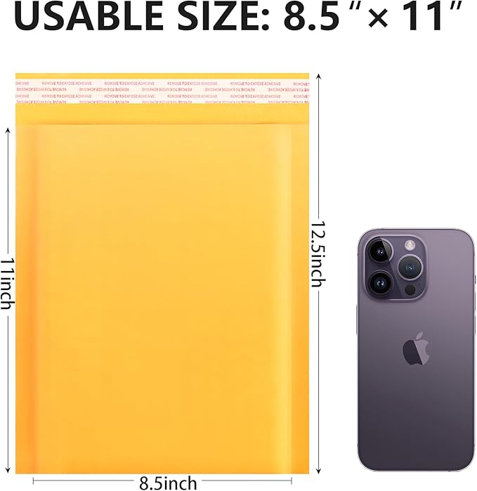 Kraft Bubble Mailers 8.5x11inch 25Pack Yellow Self-Seal Padded Envelopes Bubble Opaque Padded Mailers Shipping Bags for Small Businesses to Package and Mail Jewelry, Electronic Products
