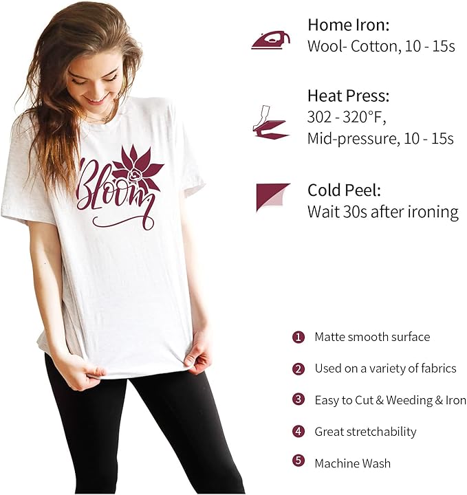 VINYL FROG Heat Transfer Vinyl Roll HTV Vinyl - 12" x5ft Maroon Iron on Vinyl for T-Shirts, Heat Press Vinyl for DIY Craft Designs (Maroon)