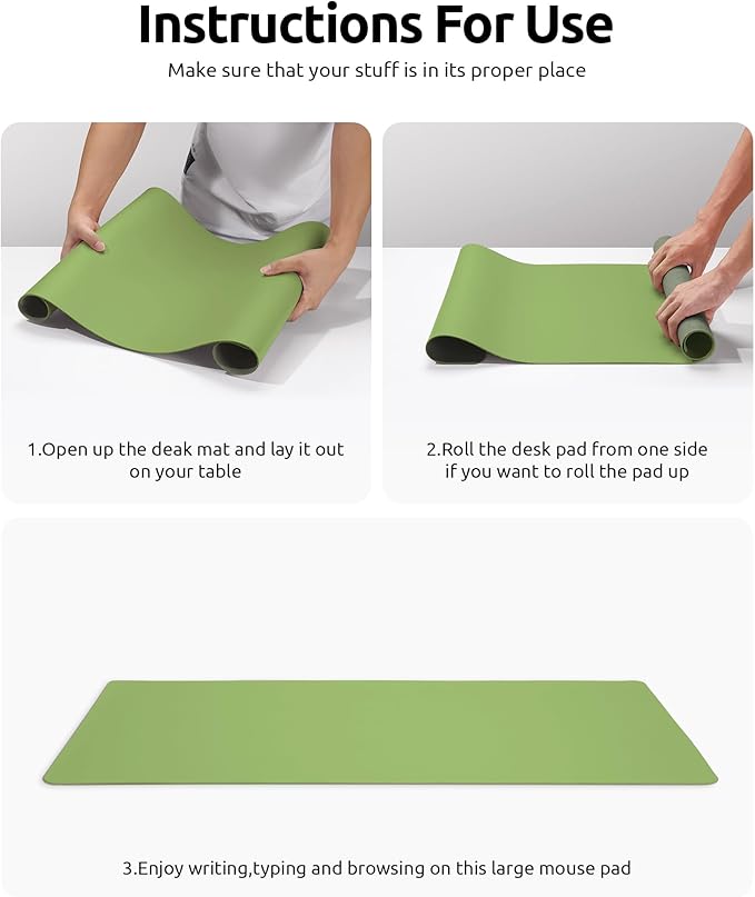 YSAGi Leather Desk Protector, Office Mat, Large Mouse Mat, Non-Slip PU Leather Blotter, Laptop Pad, Waterproof Writing Pad for Office and Home (Leaf Green, 23.6" x 13.8")