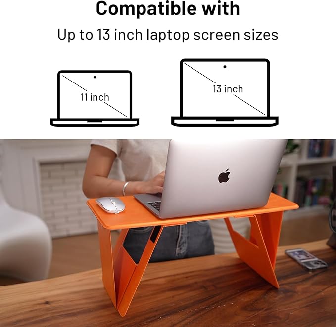 Foldable Laptop Desk Bed Computer Desk, FansDreams Pi Foldable and Portable Lap Desk, Portable Folding Lap Table, Standing Lightweight Travel Laptop Table for Study and Work (Orange, Standard)