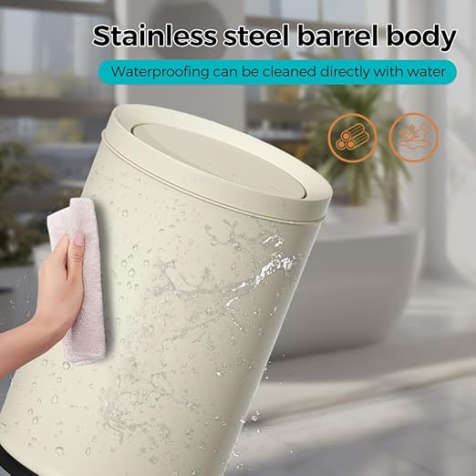 2.6 Gallon/10L Metal Trash Can with Swing Lid, Double Bucket,Round Waste Basket,Black,Modern,Elegant Garbage can,for Bathroom,Living Room,Kitchen,Office,Home,Bedroom(12L-White)