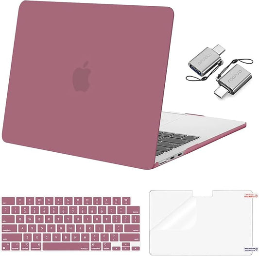 MOSISO Compatible with MacBook Air 13 inch Case 2025 2024 2023 2022 M4 A3240 M3 A3113 M2 A2681, Plastic Hard Shell&Keyboard Cover&Screen Film&Type C for MacBook Air 13.6 inch Case, Dusty Rose