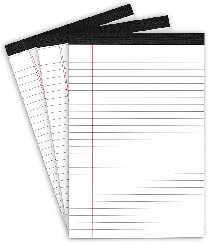 3 Pack Note Pads 5 x 8 Inch, Small Notepad, College Ruled Legal Pads, White Lined Writing Pads for Work or School, 30 Sheets/Pad, Perforated Recycled Note Paper for Note-Taking, Grocery List