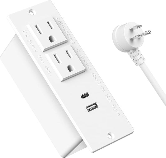 Conference Recessed Power Strip USB C PD 20W Fast Charging,Furniture Recessed Outlet,2 Outlets,2 USB Ports Table Power Strip,Flush Mount Power Strip for Side Table,6ft Cord,Flat Plug