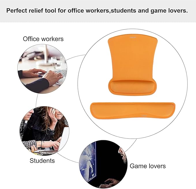 MOSISO Wrist Rest Support for Mouse Pad & Keyboard Set, Ergonomic Mousepad Non-Slip Base Home/Office Pain Relief & Easy Typing Cushion with Neoprene Cloth & Raised Memory Foam, Orange