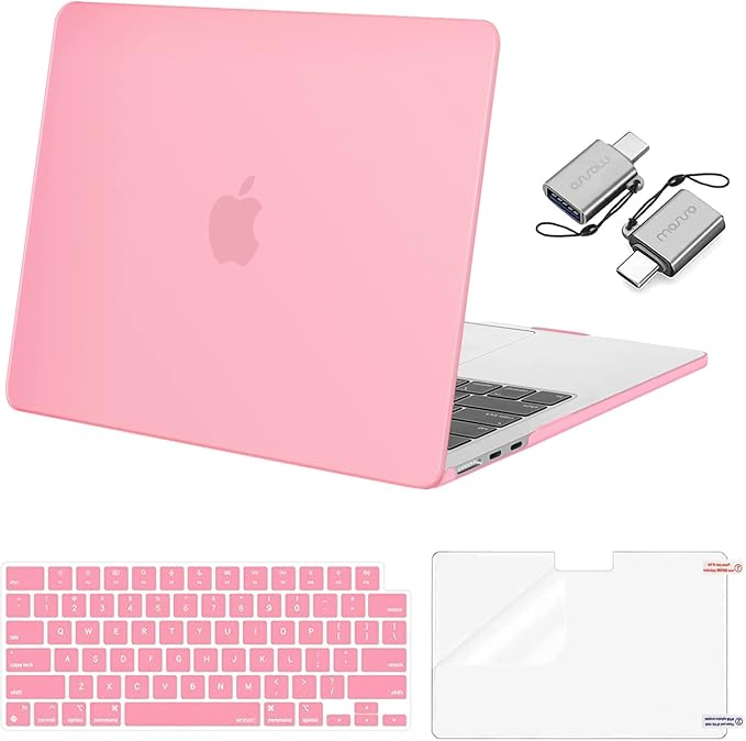 MOSISO Compatible with MacBook Air 13 inch Case 2025 2024 2023 2022 M4 A3240 M3 A3113 M2 A2681, Plastic Hard Shell&Keyboard Cover&Screen Film&Type C for MacBook Air 13.6 inch Case, Pink