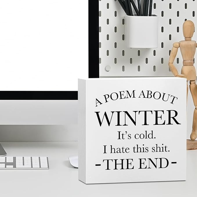 Funny Quotes Office Supplies Rustic Desk Decor White Wooden Box Sign Office Organization Farmhouse Christmas Winter Season Wood Plaque Cubicle Accessories Home Shelf Table Tiered Tray Decorations