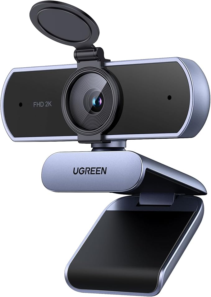 UGREEN 2K Webcam for PC Ultra HD 1080P Computer Webcam with Microphone, PC Camera with Privacy Cover, USB Web Camera for Streaming, Conference, Video Calling, Zoom, Skype, Teams, FaceTime, Grey