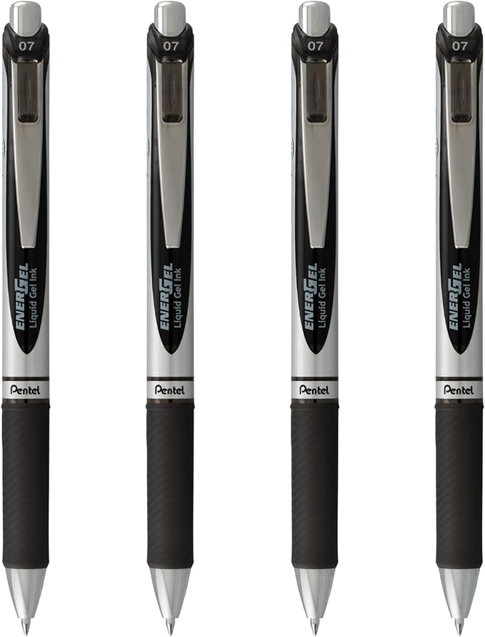 Pentel EnerGel RTX Liquid Gel Pens, quick drying, no smear, vivid color, no smudge Medium (0.7mm), Black Ink, Plastic-Free 4-pk (BL77PF4A)