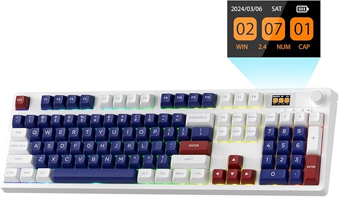 LTC Nimbleback NB1041 PRO Wireless Mechanical Keyboard w/Display Screen & Knob, 2.4Ghz/ BT/USB-C Wired RGB 104 Keys Creamy Keyboard, 3-Layer Foam, Hot Swappable PCB, Software Support, Red Switch