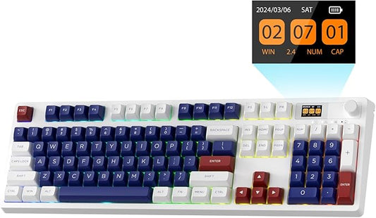 LTC Nimbleback NB1041 PRO Wireless Mechanical Keyboard w/Display Screen & Knob, 2.4Ghz/ BT/USB-C Wired RGB 104 Keys Creamy Keyboard, 3-Layer Foam, Hot Swappable PCB, Software Support, Red Switch
