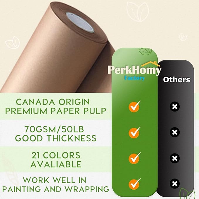 PerkHomy 24" x 2,400" (200') Brown Kraft Paper Roll for Craft Bulletin Board Paper Art Table Covering Crafting Gift Wrapping Bouquet Packing Parcel 70GSM 50LB (Brown, 24" x 200')