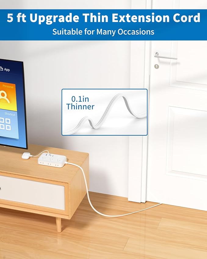 Surge Protector Power Strip with 6 Outlets 4 USB Ports(2USB C), Flat Extension Cord with Multiple Outlets, 1080 Joules, 5 ft Flat Plug Outlet Extender for Indoor, Office Supplies, Dorm Room Essentials