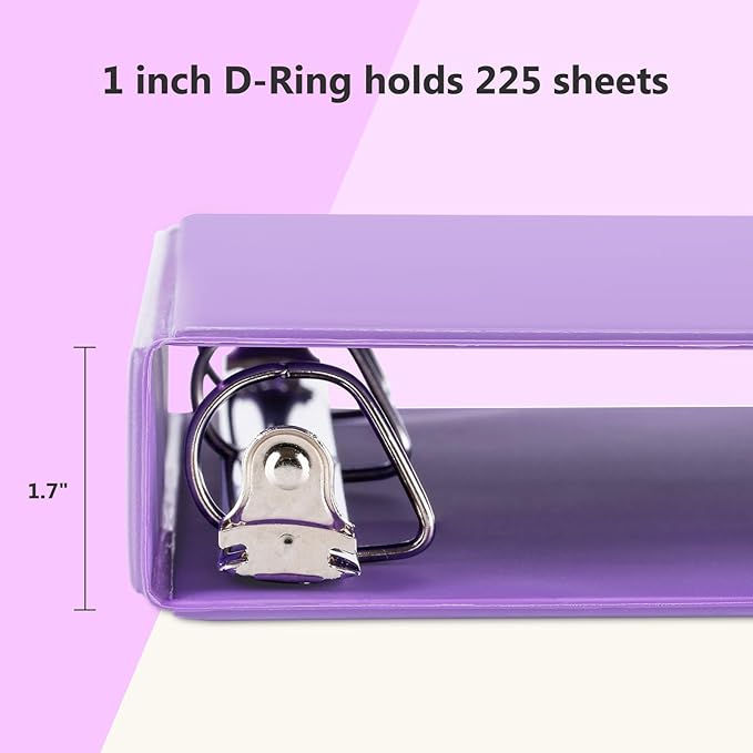 ViVin Sturdy 1 Inch D Ring Binders, 3 Ring Binders with 2 Pockets, Hold 225 Sheets of US Letter Size Paper for Office,Home,School, 6 Pack (Purple)