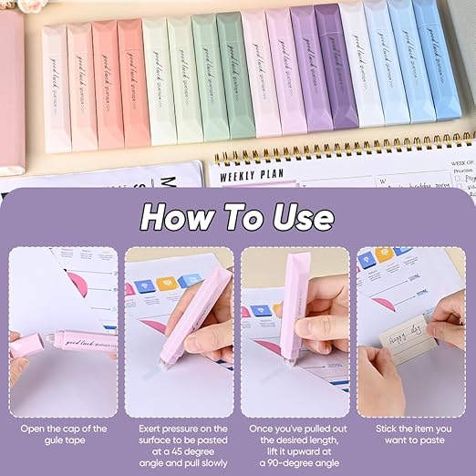 4-Pack Strong Double Sided Tape Roller, 0.23in x 16.4ft Adhesive Tape Glue for Gift Wrapping, Junk Journals, Paper Crafts, Essential Scrapbooking Supplies, Photo Mounting, School Office (Pink)