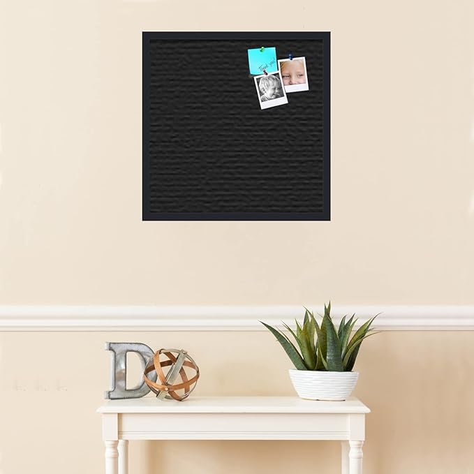 PinPix 22x22 Inch Cork Bulletin Board. This Decorative Framed Pin Board Comes with Solid Black Design and a Satin Black Frame. Ideal for Home Office Decor or Message Board (PinPix-622)
