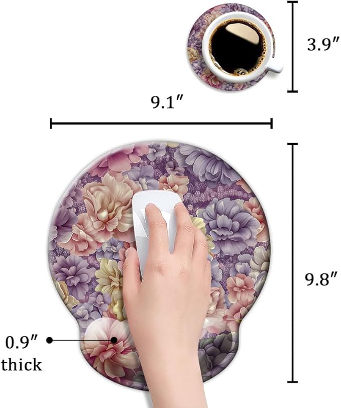 Ergo Comfort Gel Wrist Rest Mouse Pad-Ergonomic Office Mousepad with Wrist Support-Non-Slip, Design Desk Accessories Mat for Home&Game Decor Boho Floral