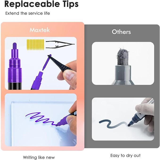 maxtek Dry Erase Markers, Fine Tip Glass Whiteboard Markers, Neon Colors, 6 Count White Board Dry Erase Pens