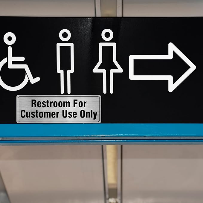Restroom For Customer Use Only Sign Aluminum Silver 9 x 3 Inches Self-Adhesive Waterproof Metal Door Wall Sign for Business Offices 4 Pack