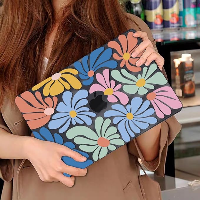 for MacBook Air 13.6 Inch Case 2025 2024 2023 2022 Release Model M4 A3240 M3 A3113 A2681 M2, Pattern Plastic Hard Shell Cover for Mac Air 13 M4 Liquid Retina Display, Colorful Flowers Black