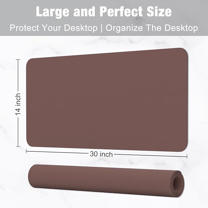 Hsurbtra Desk Pad, 30" x 14" PU Leather Desk Mat, XL Extended Mouse Pad, Waterproof Desktop Blotter Protector, Non-Slip Ultra Thin Large Laptop Keyboard Writing Mat for Office Home, Dark Oak