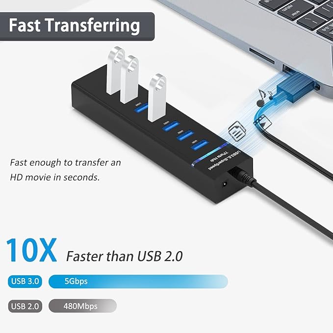 Upgraded USB Hub 3.0, VIENON 7-Port USB Extender Splitter for Laptop, PC, MacBook, Mac Pro, Mac mini, iMac, Surface Pro and More USB Devices