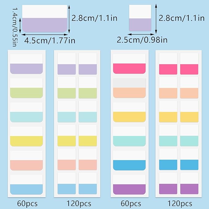 360 Pcs Sticky Index Tabs, Colored Book Sticky Tabs for Notebooks, Repositionable Page Tabs for Notebooks File Classification (1 Inch, 1.8×1 Inch)
