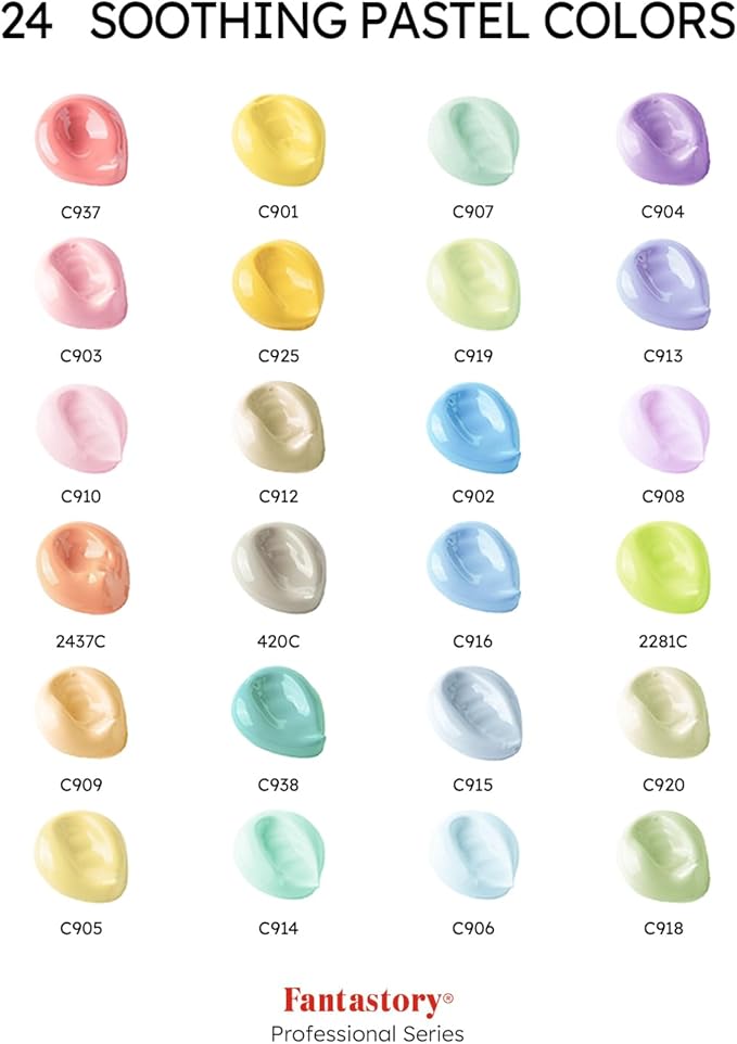 Fantastory Pastel Acrylic Paint Set+12 Brushes, 24 x 2oz Pastel Colors Art Craft Paint for Artists, Halloween Decorations, Canvas Ceramic Wood Rock Painting Supplies Kit [Professional Series]