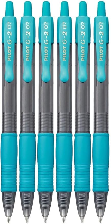 Pilot G2 Retractable Premium Gel Ink Roller Ball Pen (.7mm) Turquoise Ink 6-pk, Refillable & Comfort Grip Bundle with Plastic Pouch
