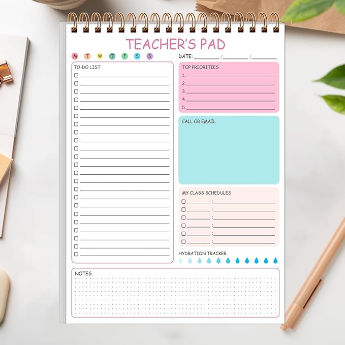 Teacher Notepad - A4 Teacher To Do List Notepad, Spiral Checklist Notebook Organizer for Teachers Notes Task Appointment, Teacher Appreciation Gifts, 8'' x 11'', Pink
