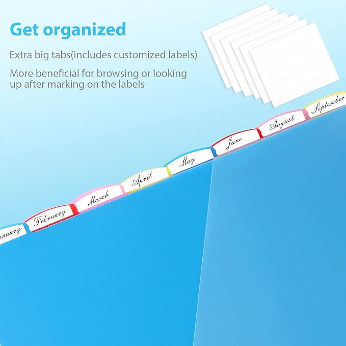 8 Tabs Plastic Dividers with 2 Clear Pockets - 6 Sets, Pocket Dividers for 3-Ring Binders, Multi-Color Binder Dividers, Total 48 Tabs