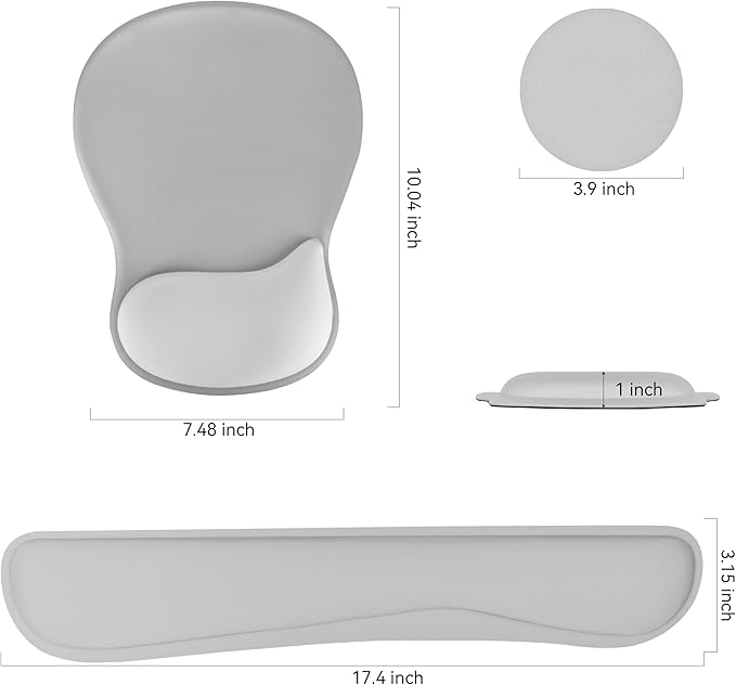 Wrist Rest Support for Mouse Pad Keyboard Set Circle Coaster Gaming Mouse Pad Ergonomic Gel Memory Foam Set for Computer, Laptop, Office, Pain Relief, Comfortably Typing Grey KM-31
