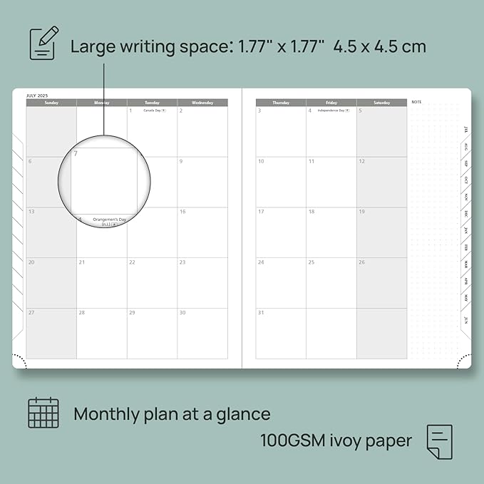 POPRUN Planner 2025-2026 (Large - 8.5'' x 10.5'') Academic Weekly Calendar (July 2025 - June 2026) with Hourly Time Slots, Monthly Tabs, 100GSM Thick Papers, Leather Soft Cover - Pacific Green
