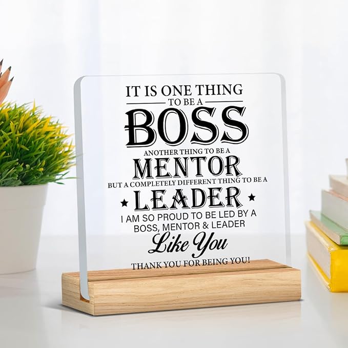 Zauly Best Boss Gifts, Acrylic Desk Sign, Modern Inspirational Decor, 4 x 4 Inches