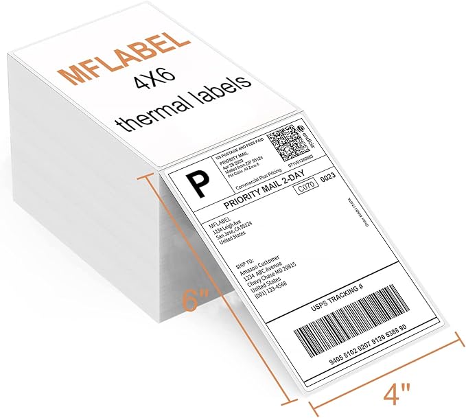 MFLABEL Fanfold 4" x 6" Direct Thermal Shipping Labels (1 Stack, 1000 Labels) – White Perforated Labels for Thermal Printers – Compatible with Zebra, Rollo & More – No Ink Needed, Smudge-Proof