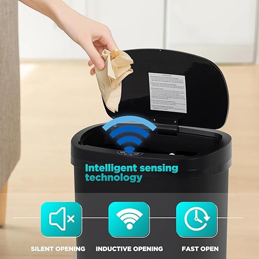 PayLessHere 13 Gallon Trash Can Kitchen Trash Can Automatic Garbage Can with Lid Touch Free High-Capacity Motion Sensor for Kitchen Bedroom Bathroom Office Wateproof Trash Bin (3, Black)