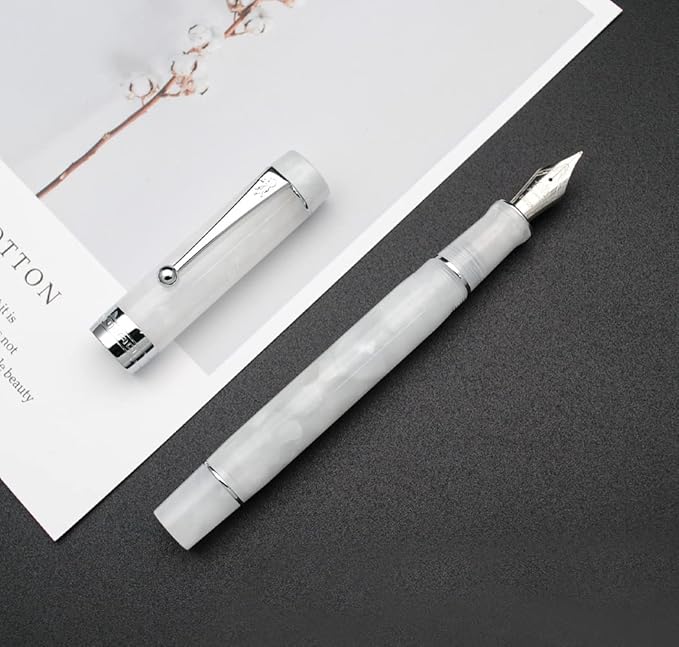 JINHAO 100 Fountain Pen with Ink Converter (Medium Nib 0.7mm, Snow White with Silver Clip)