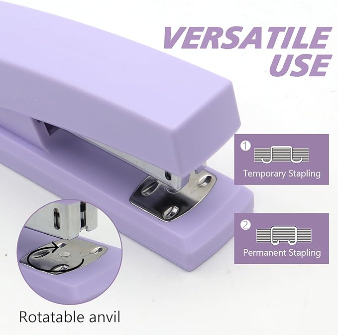 2 Pack Purple Office Staplers, 25-Sheet Capacity with 4000 Staples and 2 Staple Removers, Desktop Stapler, Purple Office Supplies for Students and Office Clerks