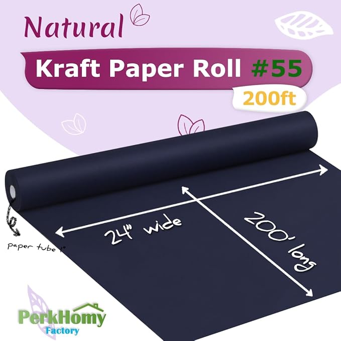 PerkHomy 24" x 2,400" (200') Navy Blue Kraft Paper Roll for Craft Bulletin Board Paper Art Table Covering Crafting Gift Wrapping Bouquet Packing Parcel 80GSM 55LB (Navy Blue, 24" x 200')