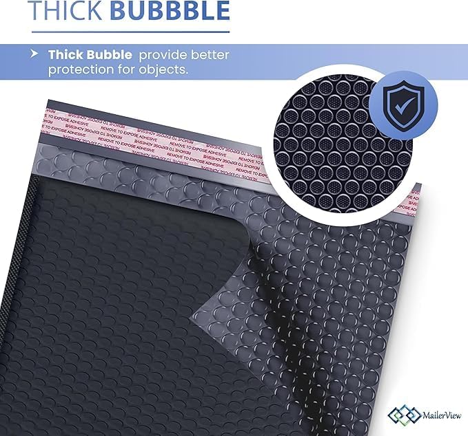 Black Large Poly Bubble Mailers 12x15 inch | Self Seal Padded Envelopes Cushioned Bubble Mailer | Usable Size 12x15 | WaterProof | Lightweight mailing Shipping Bags | 50 Pack Bulk