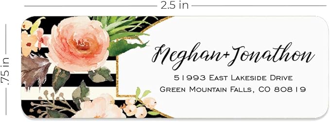 Black and White Stripe Floral Rolled Address Labels/Roll of 500 Personalized Return Address Labels/Designer Return Address Stickers in Elegant Plastic Dispenser