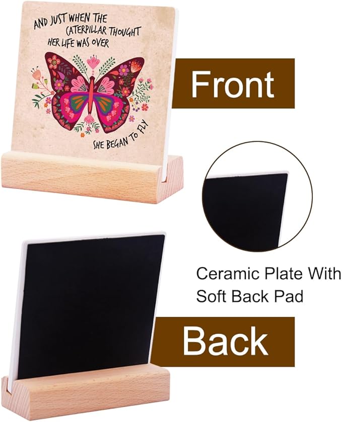 Inspirational Butterfly Gifts for Teen Girls Women Birthday Christmas-Encouragement Gift Cheer Up Gifts for Friends-Motivational Sign Ceramic Plaque-She Began To Fly Sign