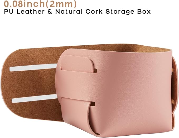 HOMIEAZICOZI 2-Pack Cork Leather Desk Accessories Storage - Pencil Pen Holder - Makeup Brush Holder Organizer - Stylish Addition to Home Decor (Pink)