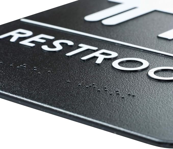 USA Made - Men's and Women's Restroom Signs ADA-Compliant Bathroom Door Signs for Offices, Businesses, and Restaurants, Black, Blue, Grey and Taupe/Tan Colors (Black Unisex)