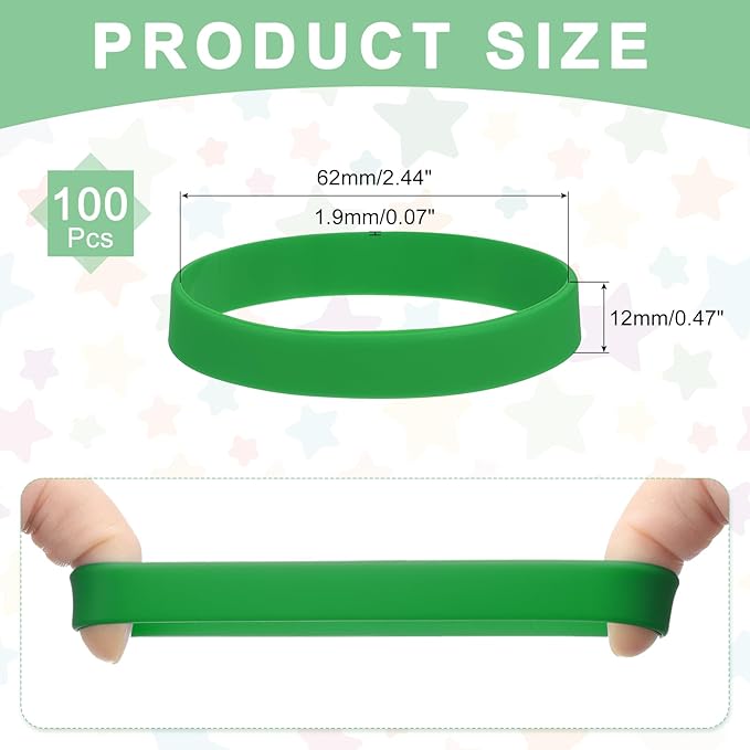 MECCANIXITY 100Pcs Silicone Rubber Bands Non-slip 4 Inch Flat Elastic Rubber Wrapping Bands for Books, Traps, Art, Wrapping Paper, Cord Wraps, Dark Green