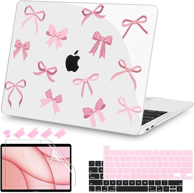 Teryeefi for MacBook Pro Case 13 inch 2024 2022-2016 Release fits Model A2338 M2 M1/A2289/A2251/A2159/A1989/A1706, Design Hard Shell for MacBook Pro 13 inch with Keyboard Cover,Cute Pink Bows