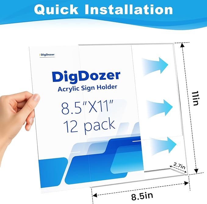 12 Pcs Acrylic Sign Holder 8.5*11inch, Slanted Back Sign Holder, Acrylic Display Stand,Vertical Indicator Stand, Suitable for Shopping Malls, Offices, Restaurants, and Weddings