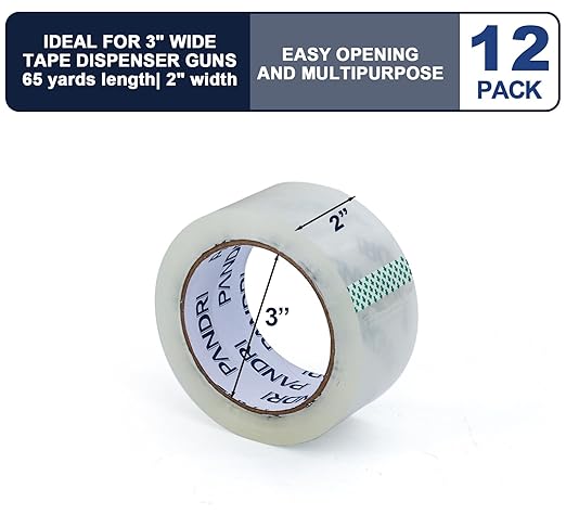 PANDRI Packing Tape, 12 Rolls Heavy Duty Clear Packaging Tape for Shipping Packaging Moving Sealing, 2 inches Wide, 65 Yards Per Roll, Total 780 Yards